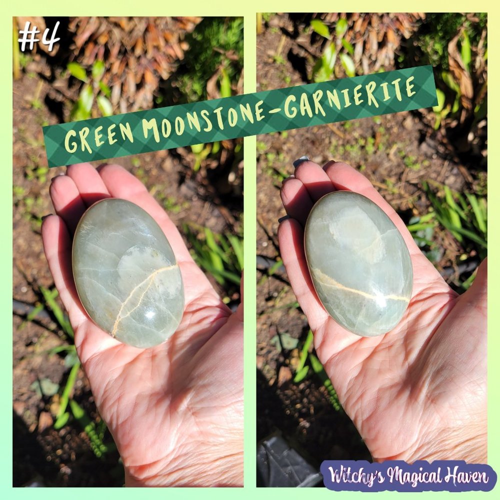 Green Moonstone Crystal Palm Stone